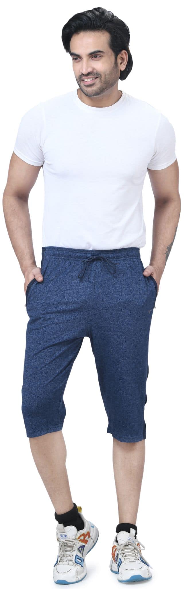 I Bulls, Designer Self Design Hosiery Cotton Regular Fit Three Quarters/Three Fourths/Three by Fourth /3/4 / Capri for Men- Casual/Sports Wear with Zip Lock Pockets view 5