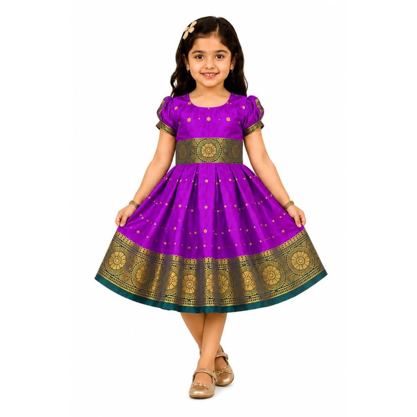 Mom and Me Baby Girl Satin Frock for Parties, Birthdays & Weddings | Elegant Toddler Dress with Balloon Sleeves & Zipper Closure | Age 0-2 Years (in, Age, 6 Months, 12 Months, Purpal)