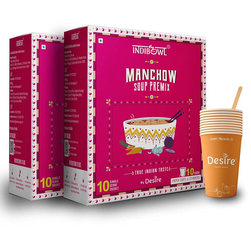 INDICUP Manchow Soup Premix, Pack of 2 - 20 Sachets