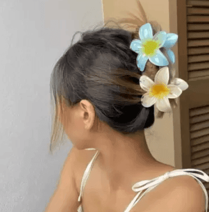 FIABLE COLLECTION 3 Pcs Large Glossy Plumeria Flower Hair Clutcher Hair Claw Hair Claw (Multicolor) view 3