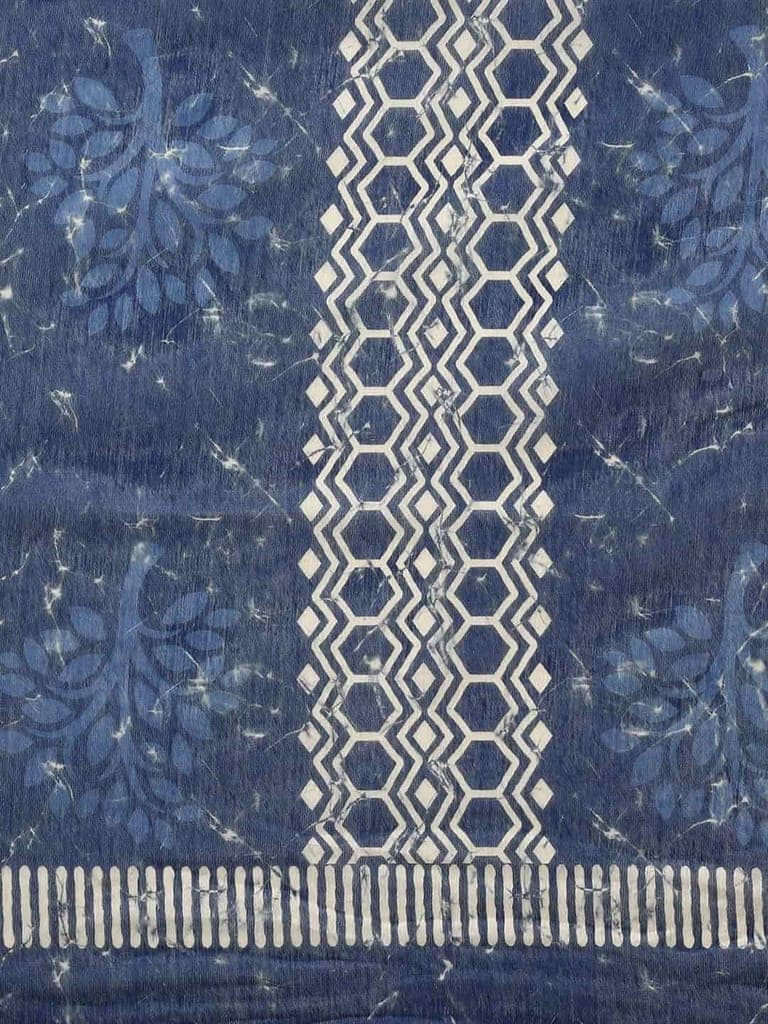 Women's Pure Cotton block print saree with unstiched blouse piece view 3