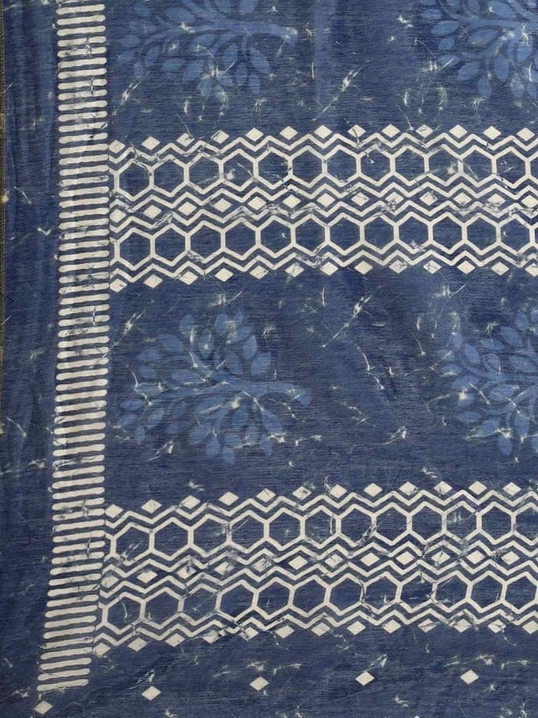 Women's Pure Cotton block print saree with unstiched blouse piece view 4