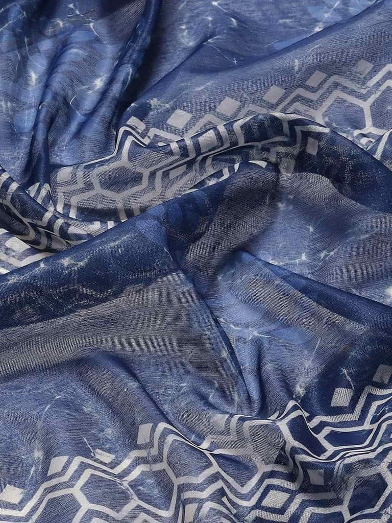 Women's Pure Cotton block print saree with unstiched blouse piece view 5