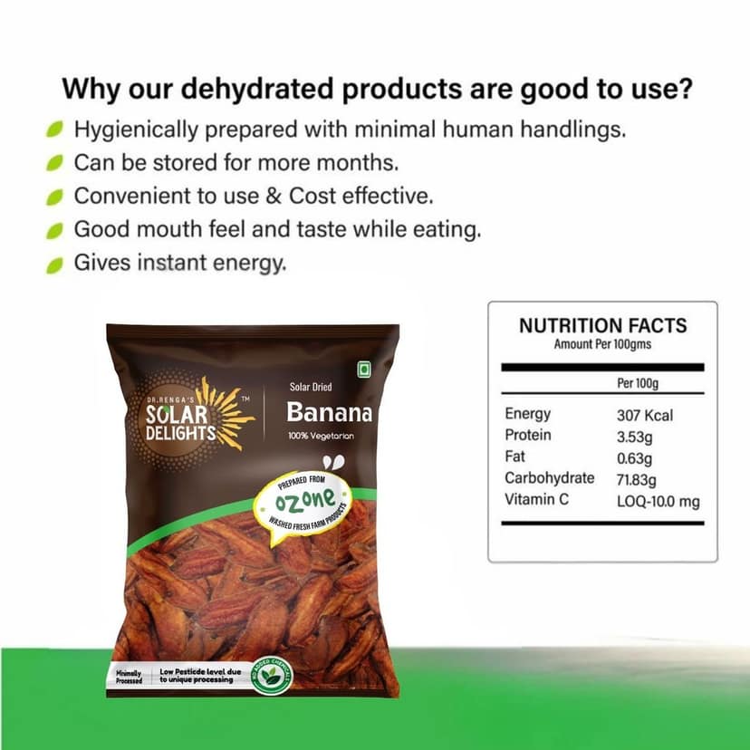 Solar Dried Banana 200g – Ozone-Washed, No Preservatives | Farm-Fresh Indian Banana | Dr. Renga’s Solar Delights view 5
