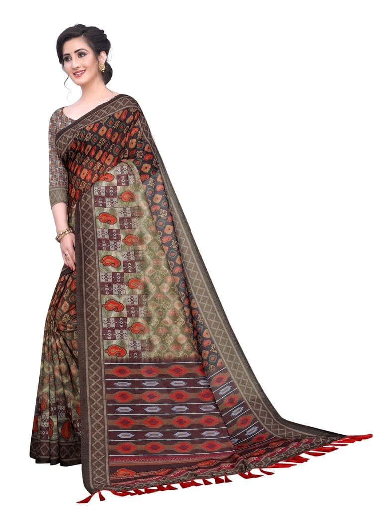 Silk Zone Women's Cotton Blend Digital Printed Multicolor Saree With Unstitche Blouse Piece view 3