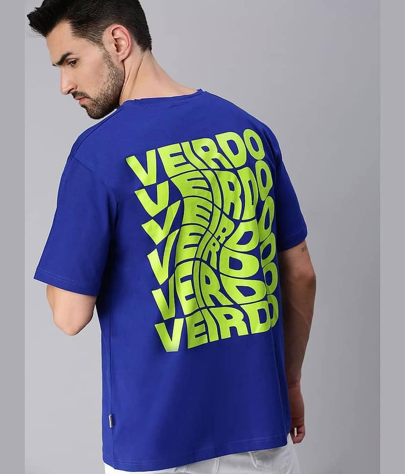 Veirdo Pack of 1 Cotton Oversized Fit Men's T-Shirt ( Blue )