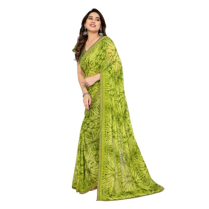 womens georgette printed saree with unstitched blouse 5mtr mehendi green pid62536 view 2