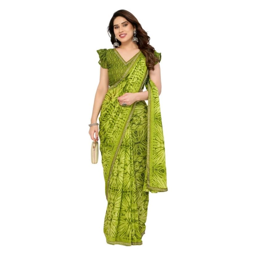 womens georgette printed saree with unstitched blouse 5mtr mehendi green pid62536 view 3