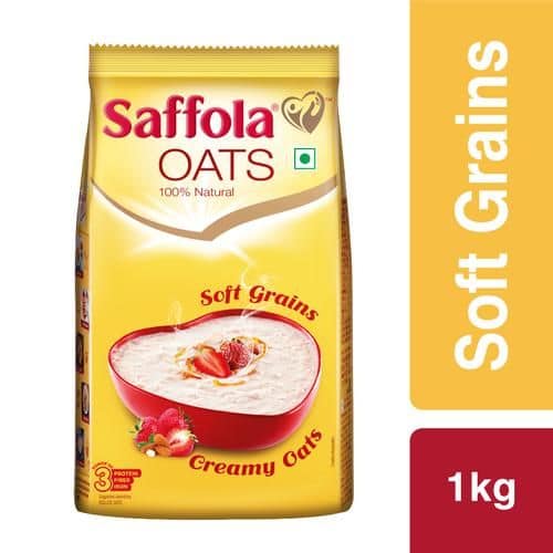 Saffola Oats - 100% Natural With High Protein & Fibre, Healthy Cereals, Creamy, 1 kg Pouch