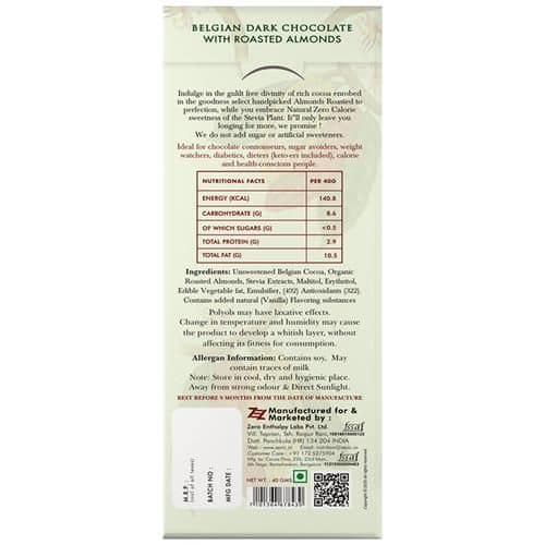 Zevic Premium Stevia Chocolate - Roasted Almonds Dark Sugar Free, 40 gm view 2