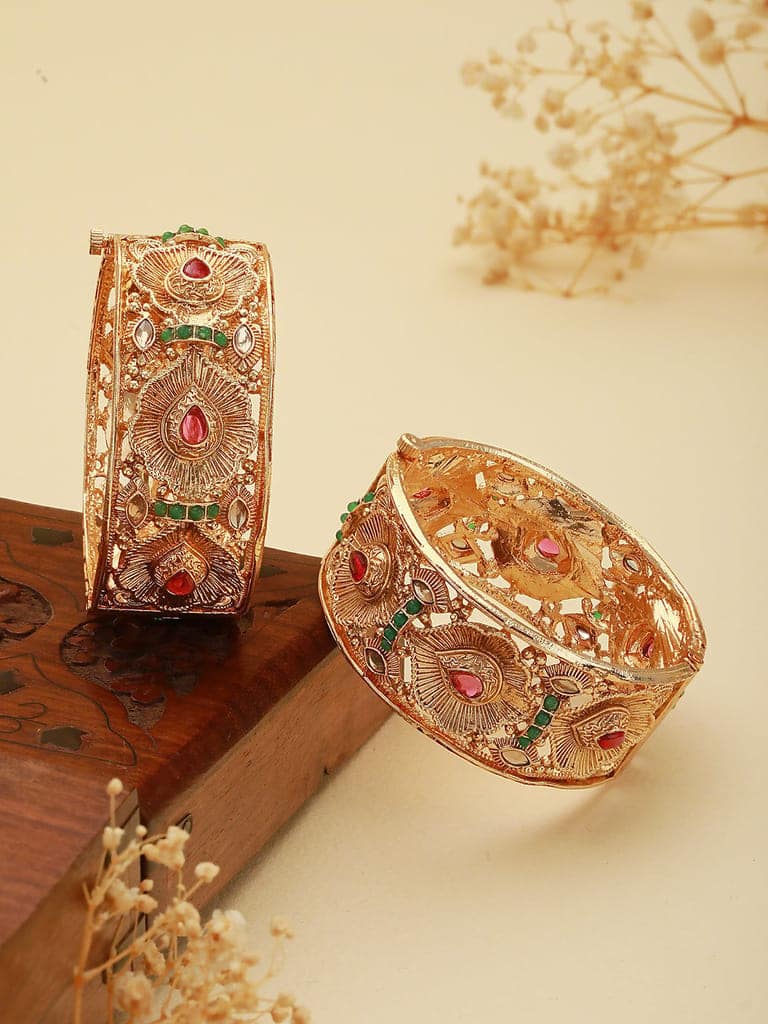 Set Of 2 Gold Toned Petal Motif Openable Bridal Bangles view 2