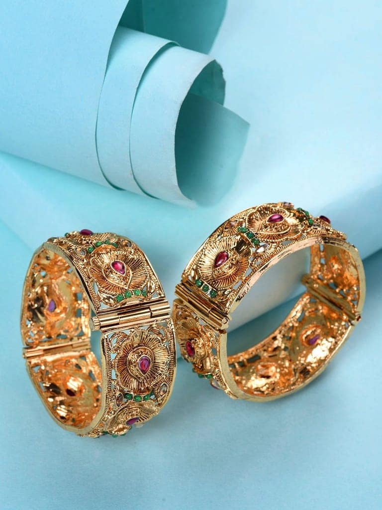 Set Of 2 Gold Toned Petal Motif Openable Bridal Bangles view 3