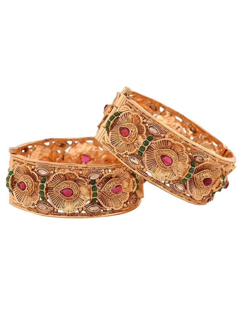 Set Of 2 Gold Toned Petal Motif Openable Bridal Bangles view 7