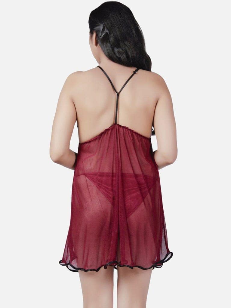 Hot Net Honeymoon Wine Babydoll Bikini Night Dress K4KW view 4