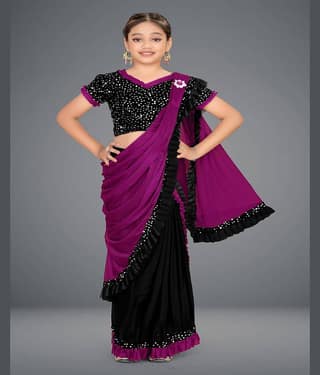 HARPITA Lycra Classic Saree For Girls ( Magenta , Pack of 1 )