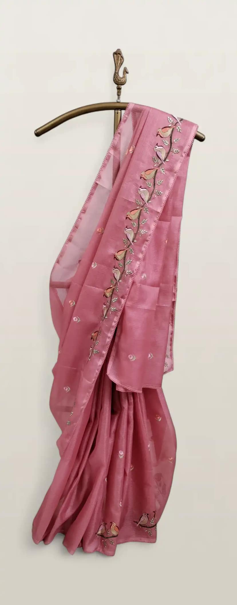 Dusty Pink Kota Doria Cotton-Silk Saree with Block-Print Buta view 2