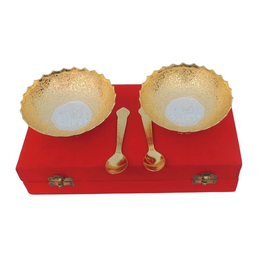 Decorative Brass 2 Bowl Set With Velvet Box (BMAS148) view 2