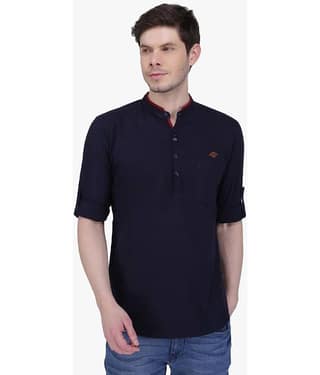 Kuons Avenue - Blue Linen Men's Regular Kurta ( Pack of 1 )