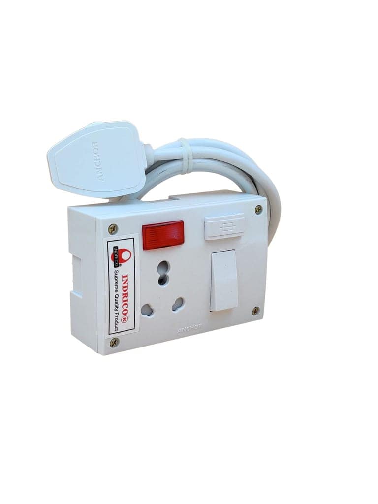 INDRICO 16A Combined Electric Multi Outlet Board with Fuse Indicator for Heavy Duty PVC White Pack of 1