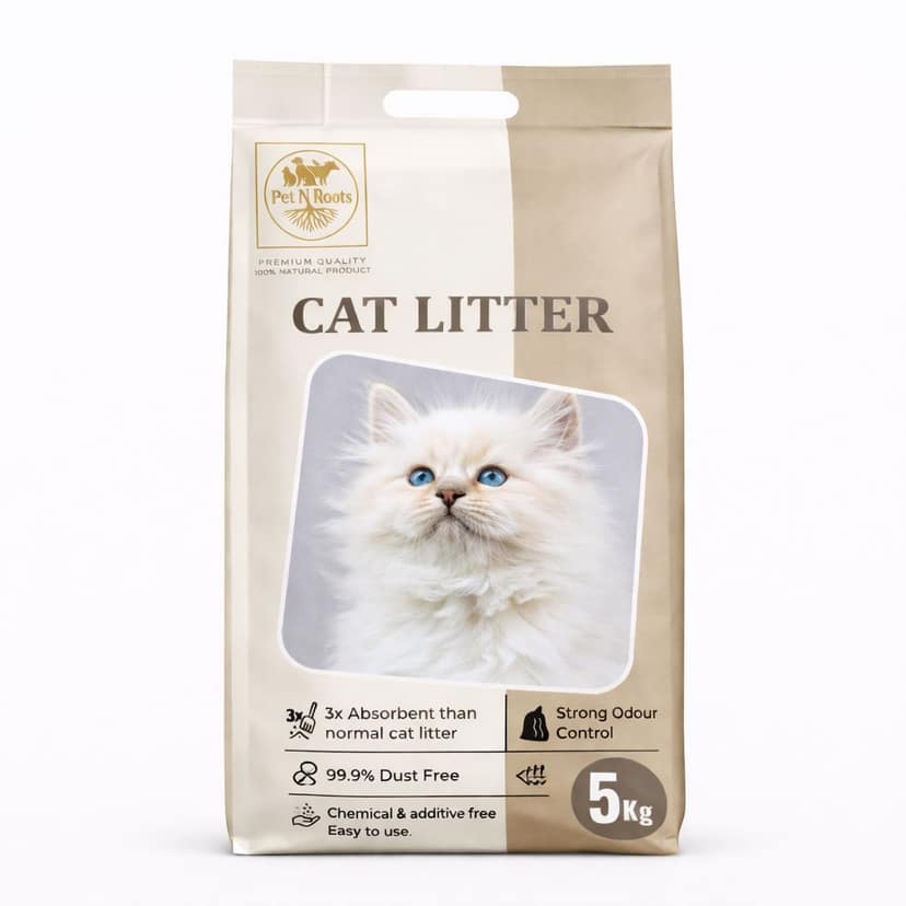 Pet N Roots Cat Litter - Brown Litter | 3× Absorbent | 99.9% Dust Free | Strong Odour Control | Chemical & Additive Free | Includes FREE Flea & Tick Defence Powder (100g) + Biodegradable Poo Bags | 5 kg