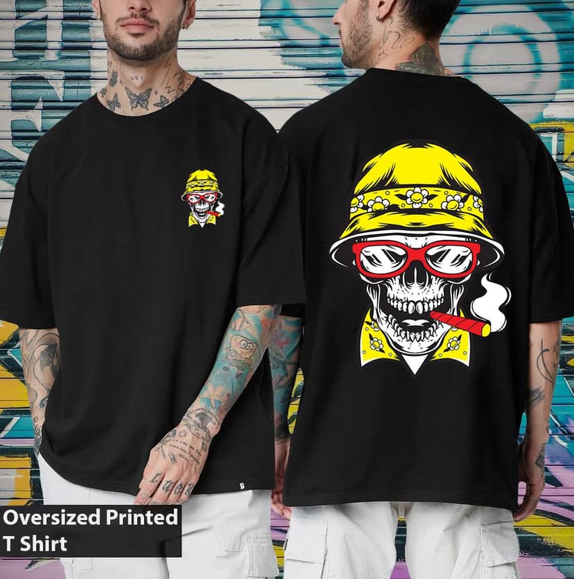 SCOTT FINCHER Men's Black T-Shirt with Yellow and Red Skull Graphic Design : AA(ARN)BLACK_146 view 3
