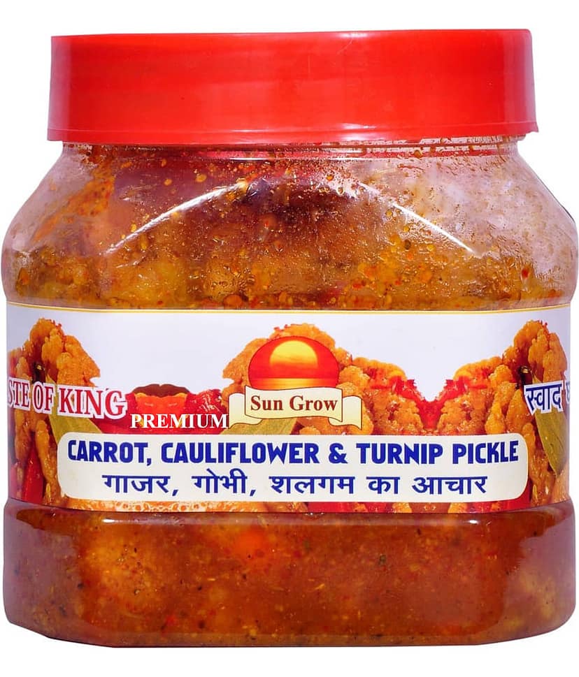Sun Grow Gobhi Gajar Shalgam Premium Achar Punjabi Style - Cauliflower Carrot Turnip Sweet and Sour Pickle 500 g