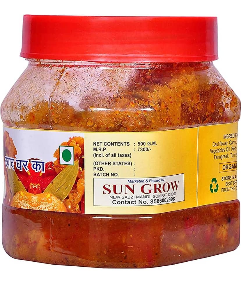 Sun Grow Gobhi Gajar Shalgam Premium Achar Punjabi Style - Cauliflower Carrot Turnip Sweet and Sour Pickle 500 g view 2