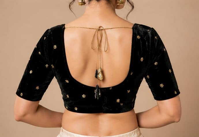 LUSTER Velvet Readymade Long Sleeve Blouse for Women, Elegant, Comfortable, Stylish, Saree Choli Top, Traditional, Size S, M, L, XL, XXL (Black, S) view 2