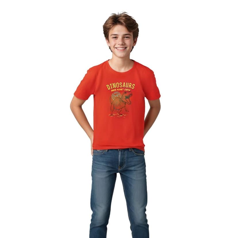 Boys T shirt Cotton Fiery Red Dinosaurs