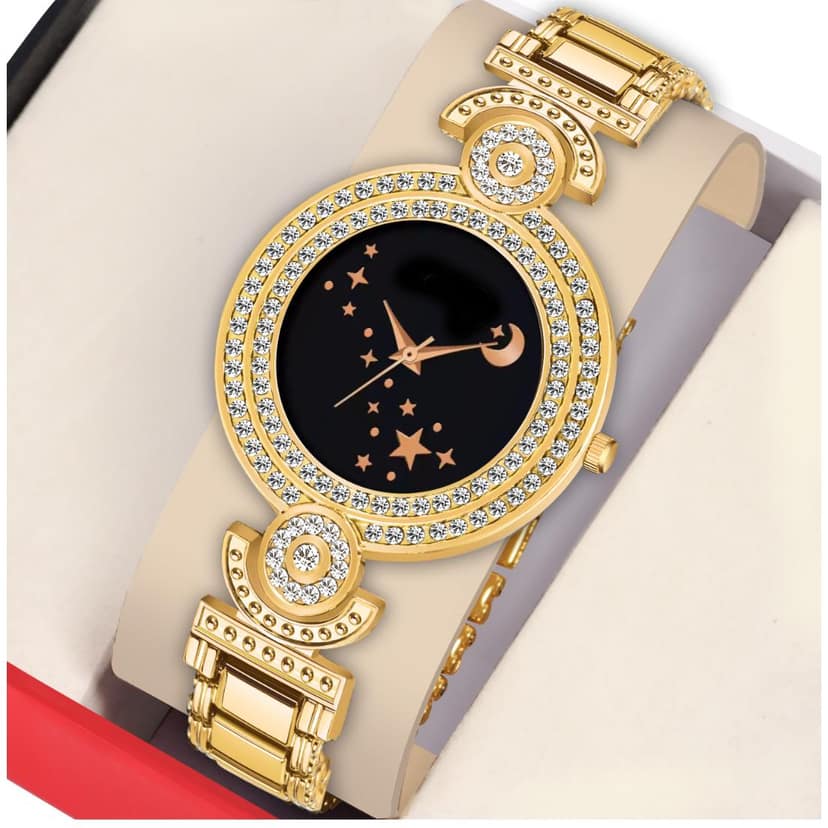 Bolun Black id Chand Dial Gold BD Girls and Women Watch