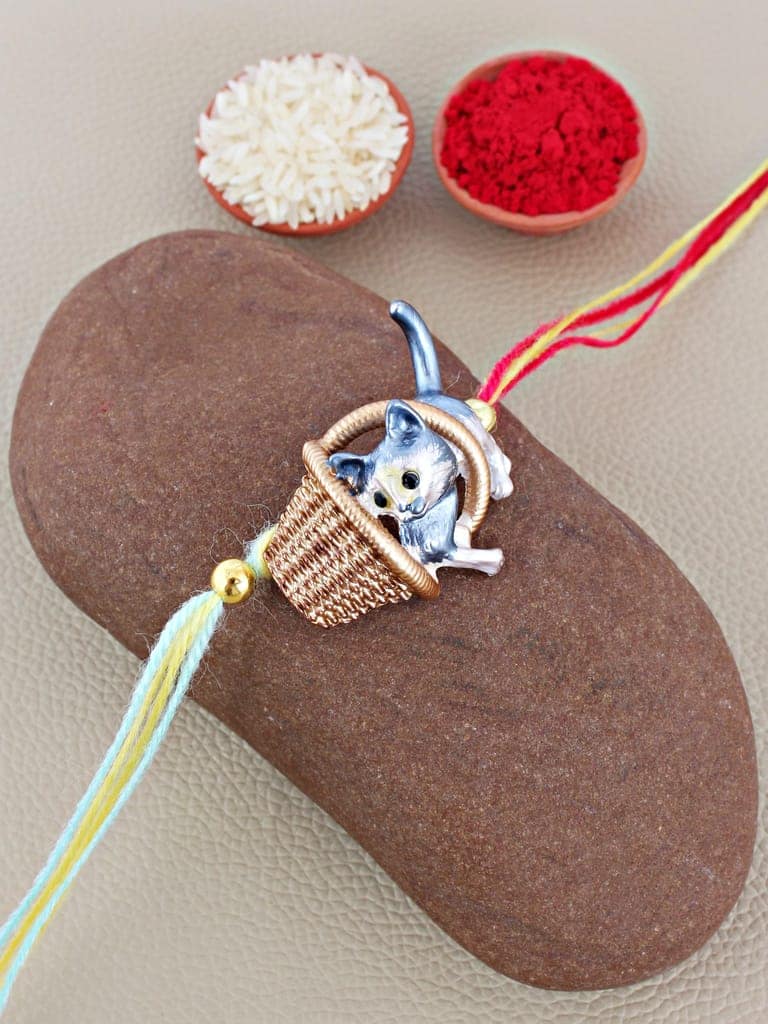 Lucky Jewellery Designer Kitty with Basket Rakhi - Rakshabandhan Plastic Kids Rakhee Bracelet for Brother/Bhaiya/Bhai/Bhabhi/Kids - Multi Color Thread Pack of 1 (225-CHR1-1314-1) view 2