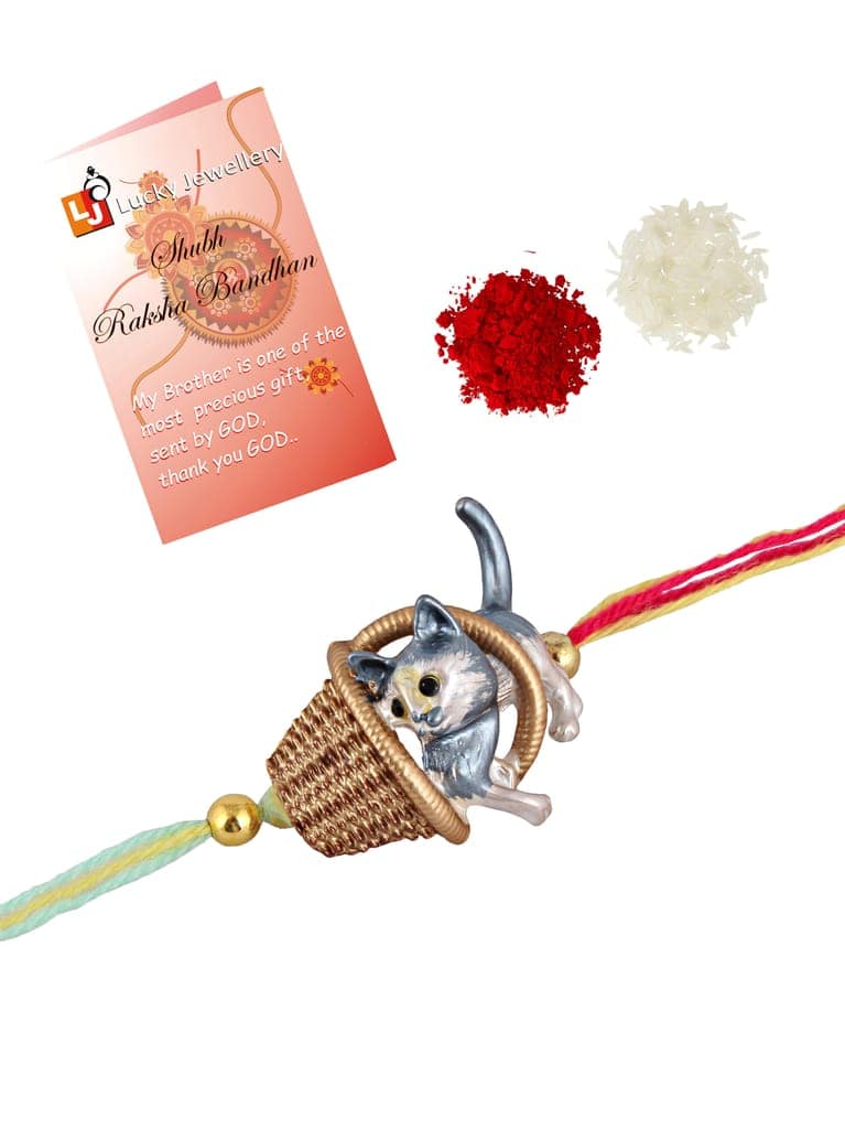 Lucky Jewellery Designer Kitty with Basket Rakhi - Rakshabandhan Plastic Kids Rakhee Bracelet for Brother/Bhaiya/Bhai/Bhabhi/Kids - Multi Color Thread Pack of 1 (225-CHR1-1314-1) view 3