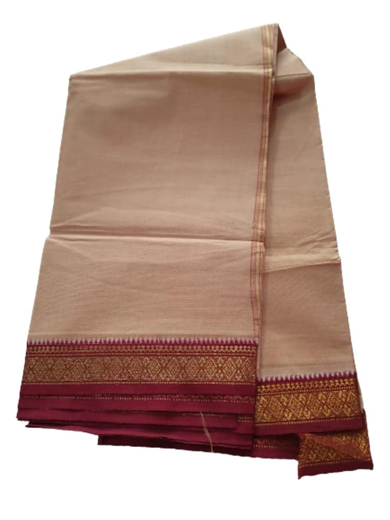 JINKA LAKSHMI COLLECTIONS 100% Handloom Cotton Biscuit Color Dhoti With Zari Border 4 Meters Unstitched Pack of 2 (Muticolor-2) view 5