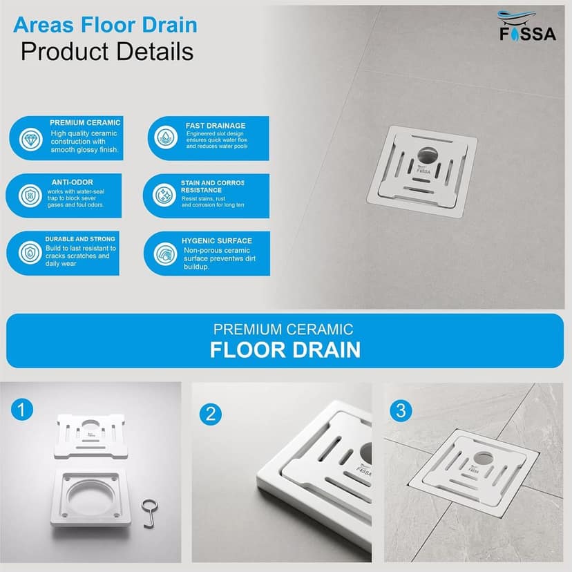 Areas 6x6 Inch Ceramic With Melamine Floor Drain – White (RW-216) view 3