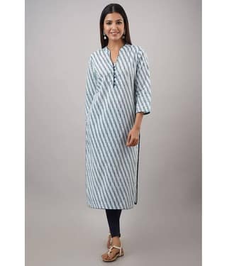NeshamaKurti Cotton Printed Straight Women's Kurti - Blue ( Pack of 1 )