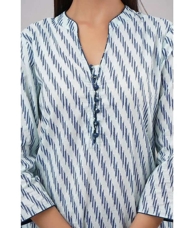 NeshamaKurti Cotton Printed Straight Women's Kurti - Blue ( Pack of 1 ) view 2