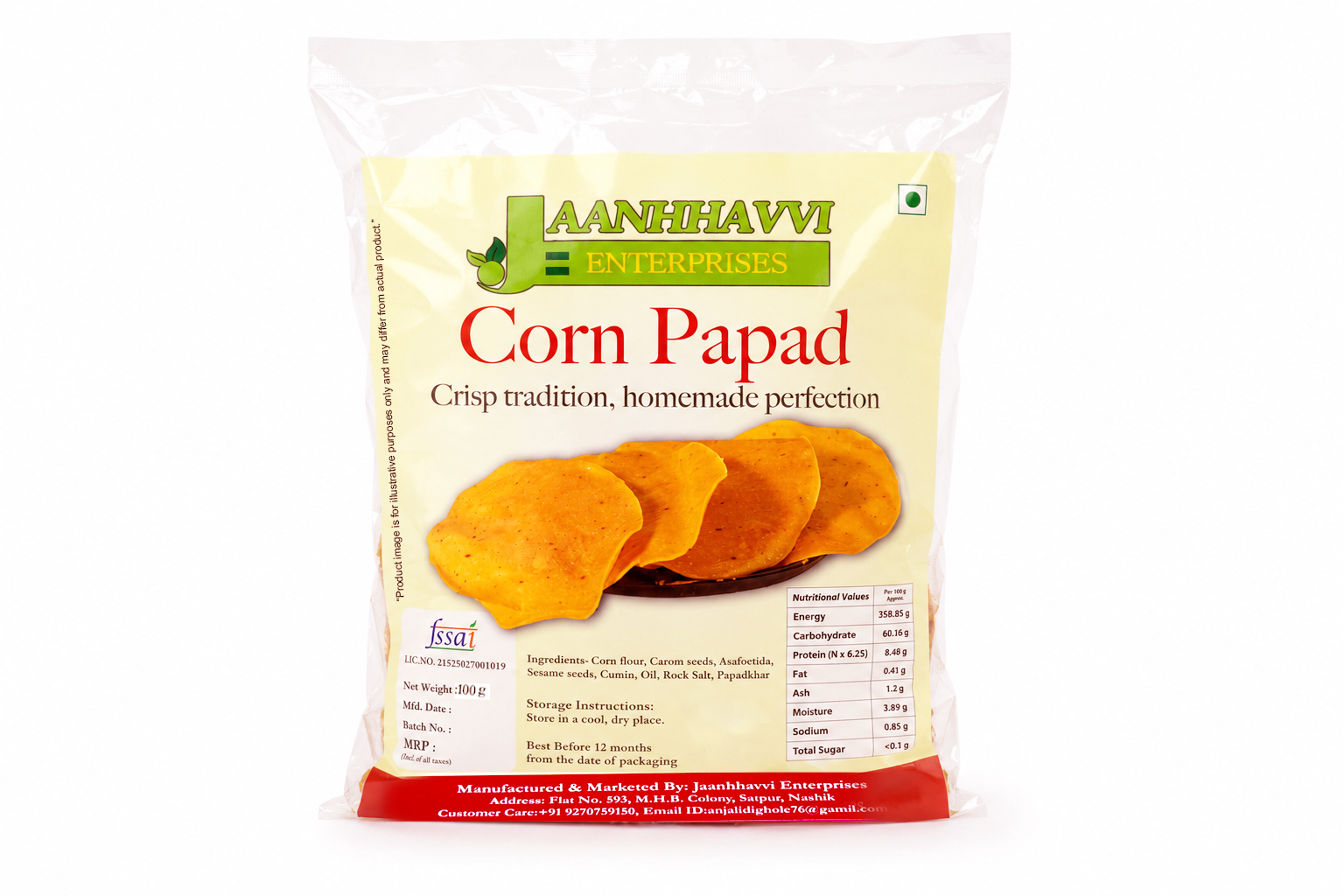Corn Papad - 100 grams , Traditional Corn-Based Crispy Papad view 2
