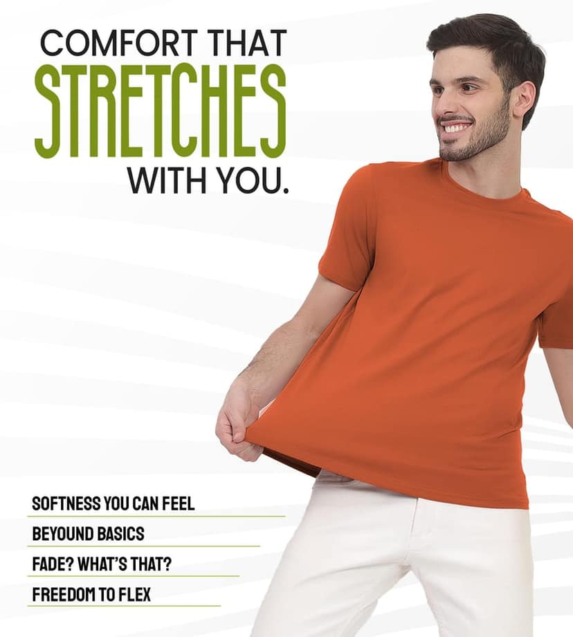Freecultr Truly Classic Organic Men's Cotton T-Shirt | Solid Round Neck Half Sleeve | Plain Stylish t Shirts | Regular Fit | Casual T Shirt for Man Pack of 1-Rust Orange view 5