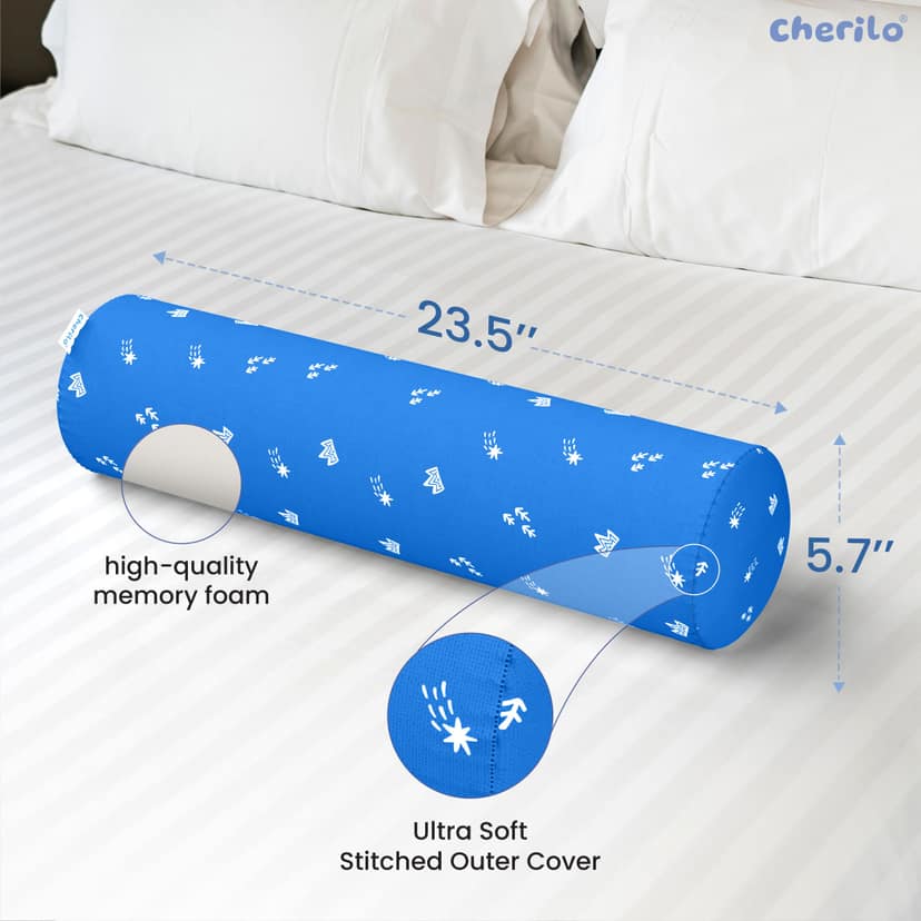 Cherilo Baby Pillow 1 to 2 Years | Memory Foam Bolster Pillow for Kids | White Fancy Triangles Cushion for Neck & Side Support with Removable Washable Cover, Royal Star Design Cherilo Baby Pillow 1 to 2 Years | Memory Foam Bolster Pillow for Kids | White view 2