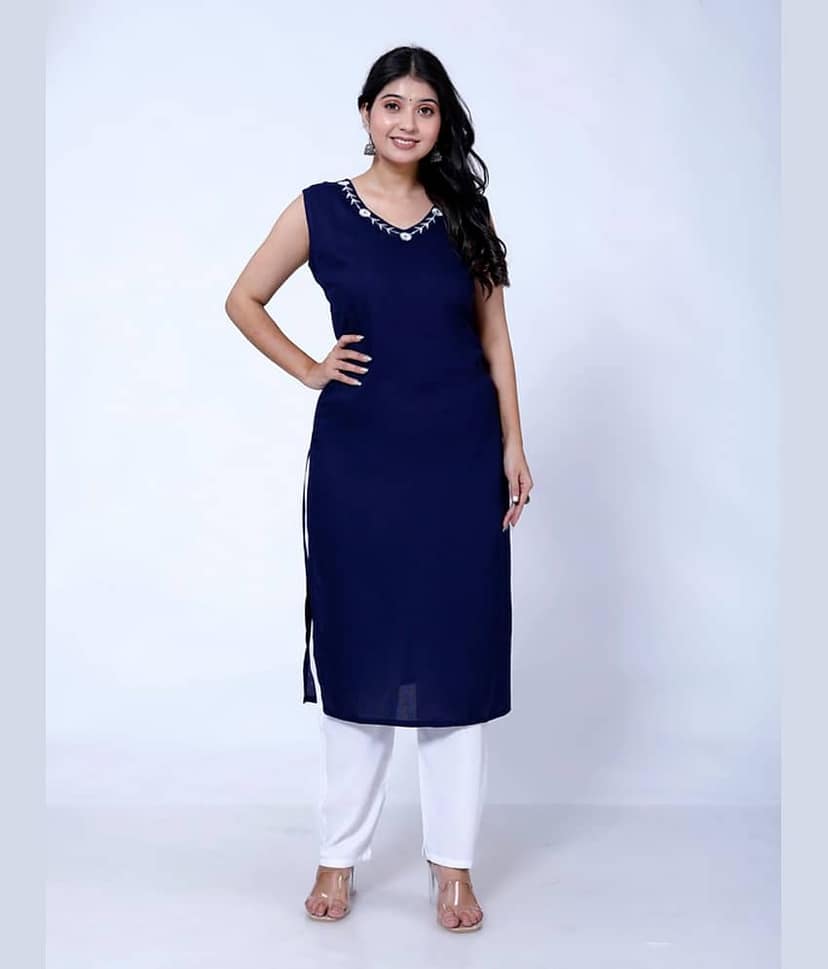 Kanchan Fabrics Pack of 1 Rayon Embroidered Straight Women's Kurti - ( Blue )
