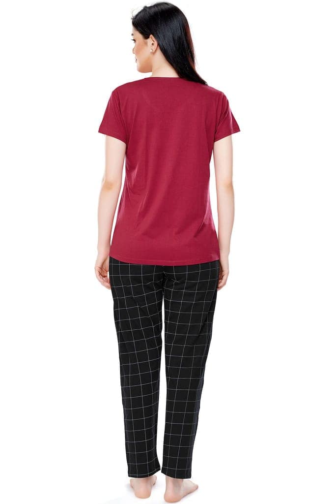 ZEYO Women's Cotton Green Checked Printed Stylish Night suit set view 3