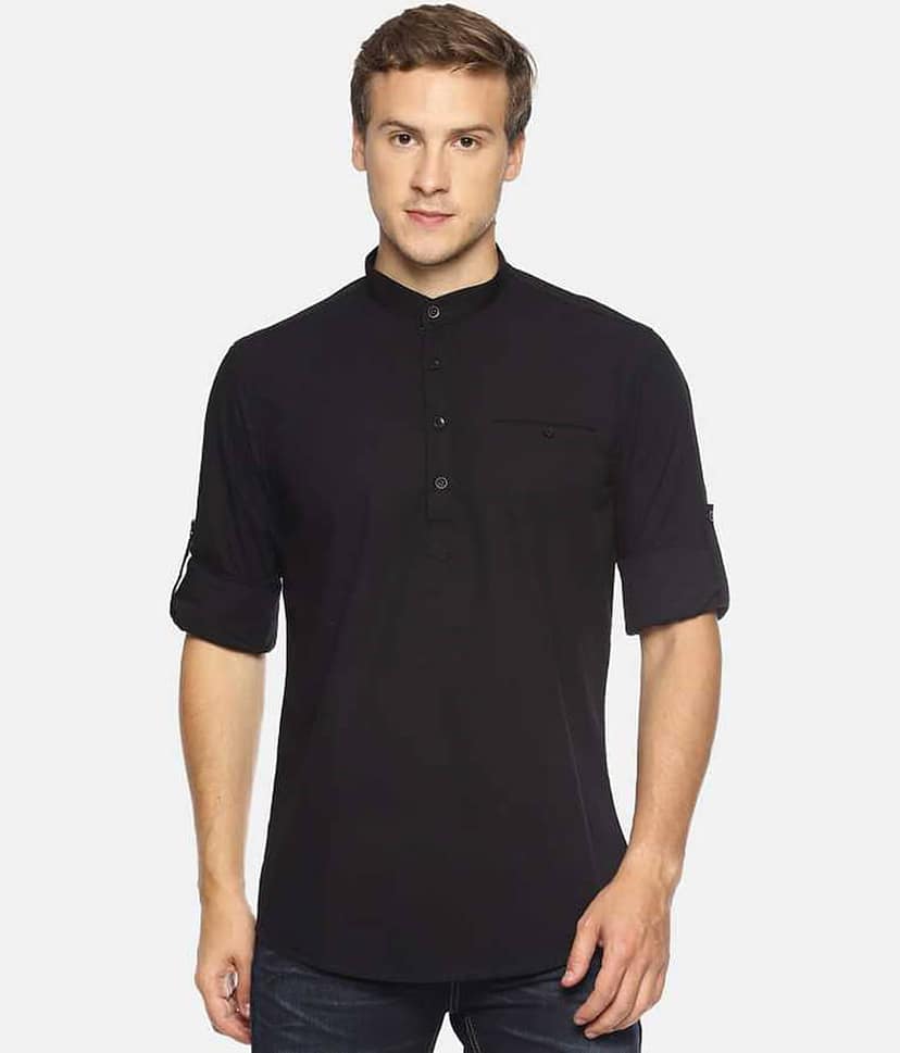Springberry - Shirt Style 100 percent Cotton Black Men's Kurta ( Pack of 1 )