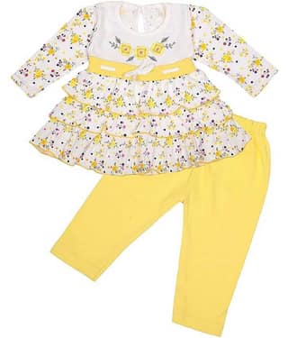 NammaBaby Baby Girls Cotton Blend Dresses ( Yellow )