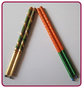 Traditional Wooden Dandiya Sticks for Navratri & Garba Festival ( 2 Pair Set with 2 Designs )