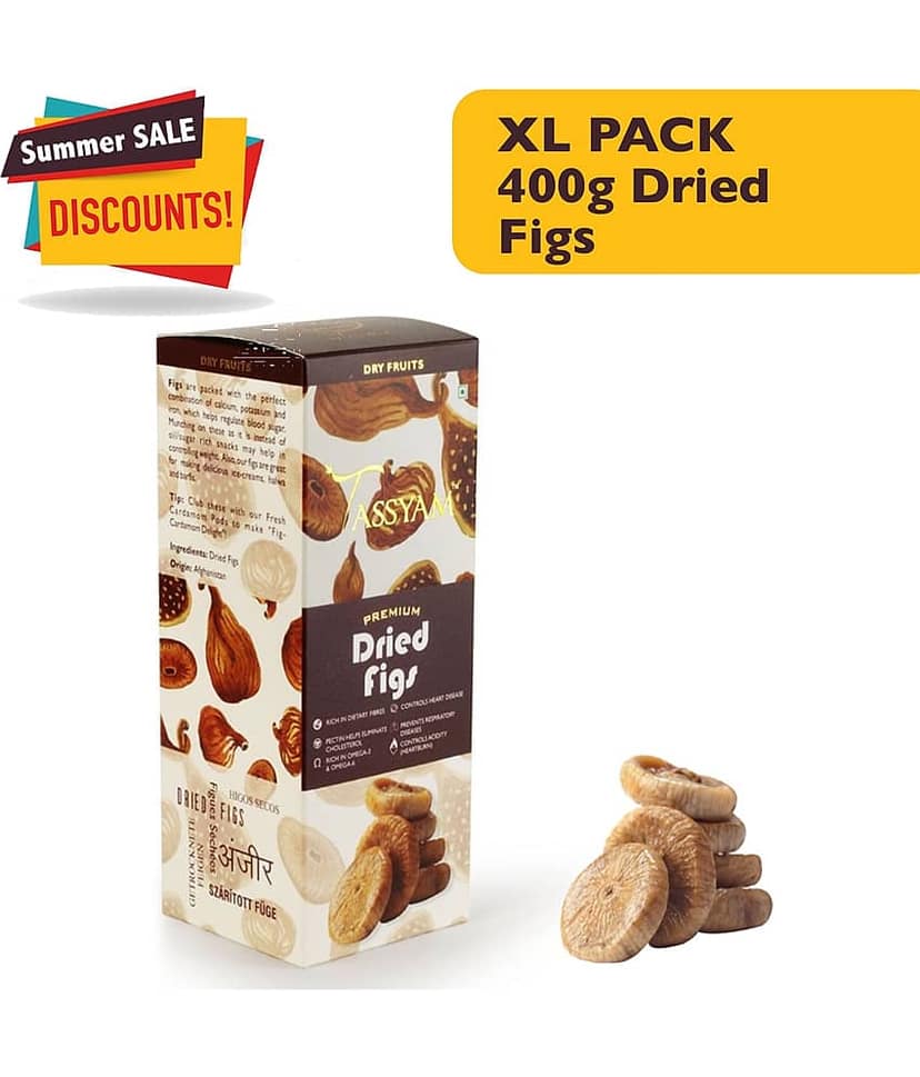 Tassyam Premium Dried Figs 400g Anjeer | Healthy Dry Fruits Jumbo Combo