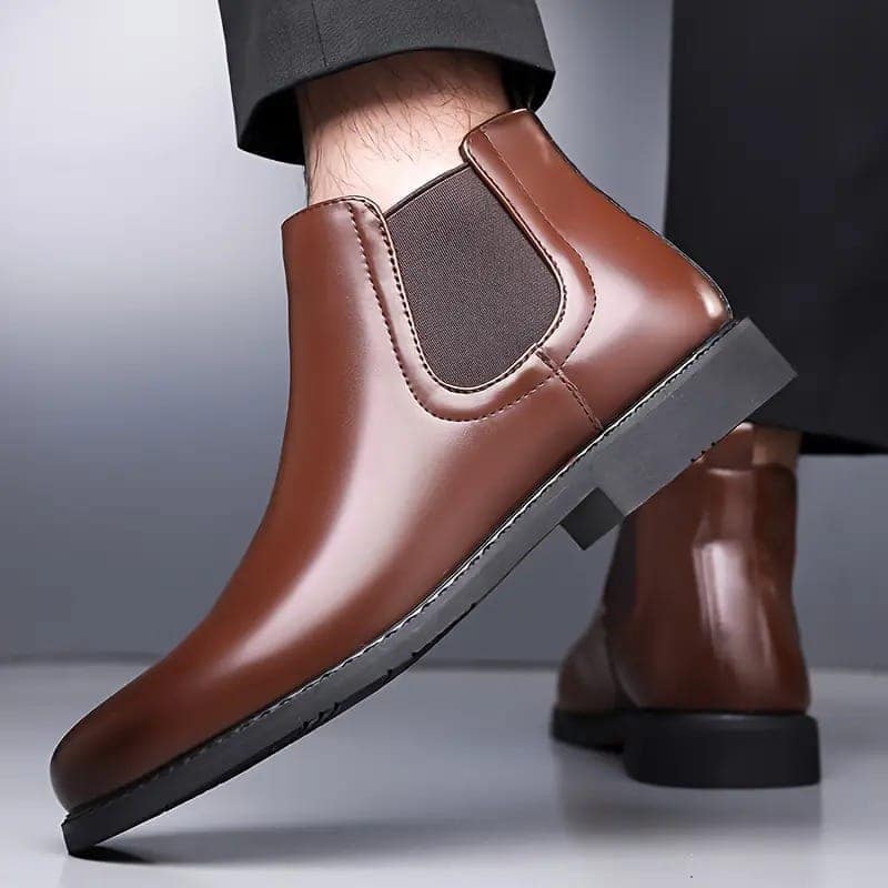 WUGO:: Latest Stylish Men Solid Faux Leather Brown Chelsea Boots | Stylish Slip-On Casual & Formal Boots For Men's & Boys (Free Home Delivery) view 5