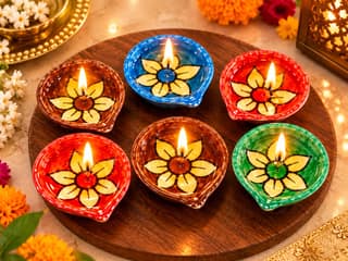 DHRUVINSRI Handmade Ceramic Diya & Tealight Holder Set of 4 Pcs, Reusable, Eco friendly | Decorative Multi-Purpose Festive Home Decor
