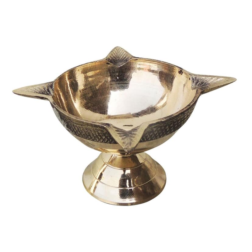 Brass Table Decor Oil Lamp Deepak 4 Wicks - Devotional Brass Diya for Home D?cor, Height : 2 Inch (FMAS633 E) view 2