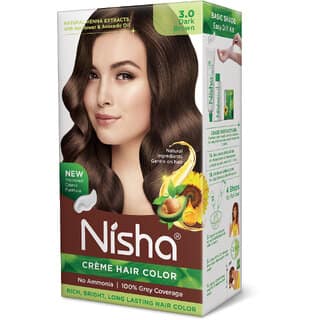 Nisha Creme Hair Color With Natural Henna Extract,100 Grey Coverage Hair Colour ( Dark Brown - 30g+30ml)