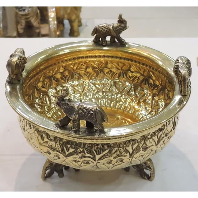 Brass Antique Elephant Urli Bowl ? Home Decor & Pooja Use, Diameter : 6 Inch (ATMAS072 B) view 3